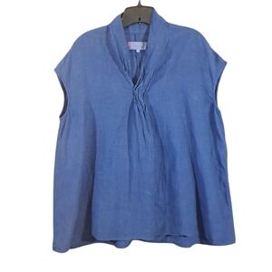 Manuelle Guibal Paris  Linen Sleeveless Blouse Size 1 Small Blue Breathable Boxy